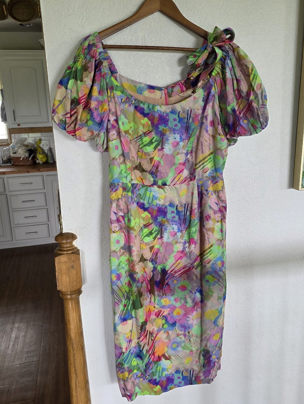 Anthropologie Plenty by Tracy Reese Multicolor Floral Puff-Sleeve Midi Dress